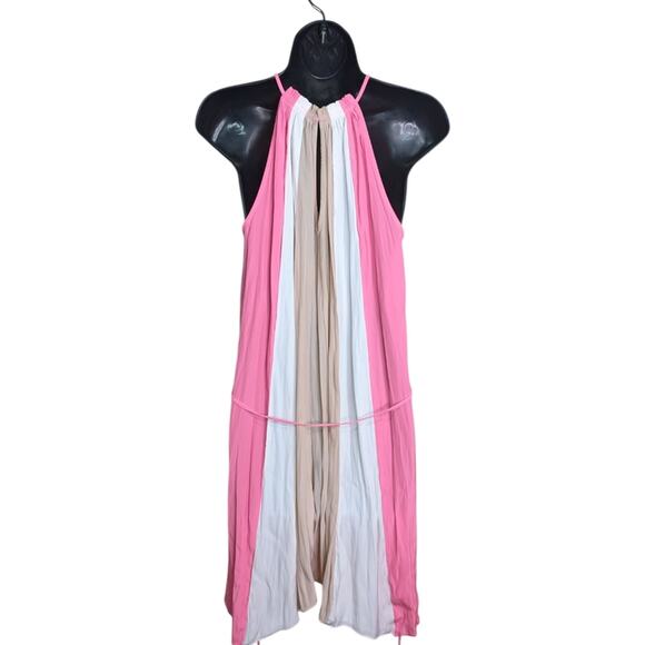 NEW Ramy Brook Kat Mini Dress Small High Neck Colorblock Belted Pink Cocktail - Picture 7 of 11